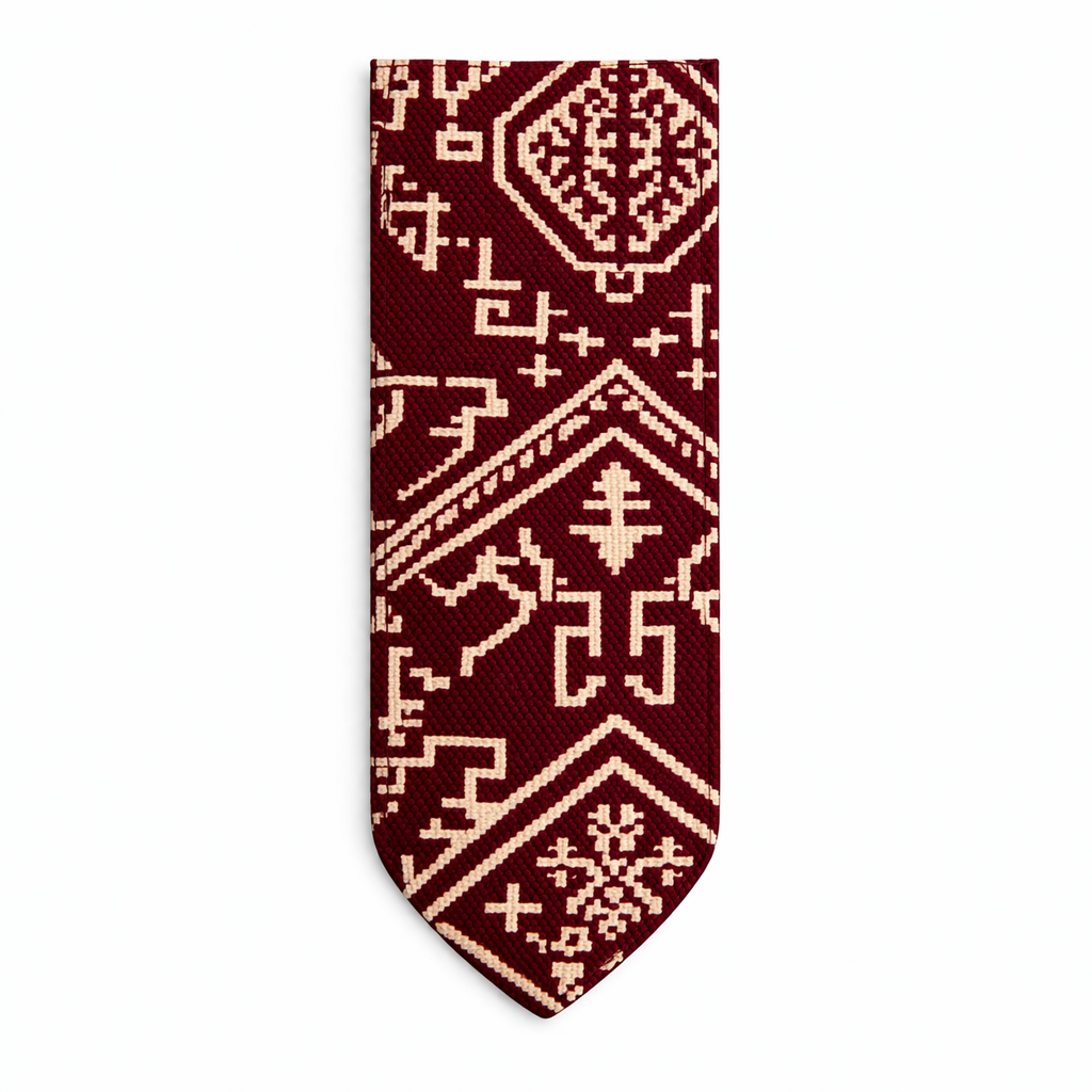 Marque-page en tissu Tarz burgundy  tissé au Maroc avec motifs géométriques – Biyadi Collection