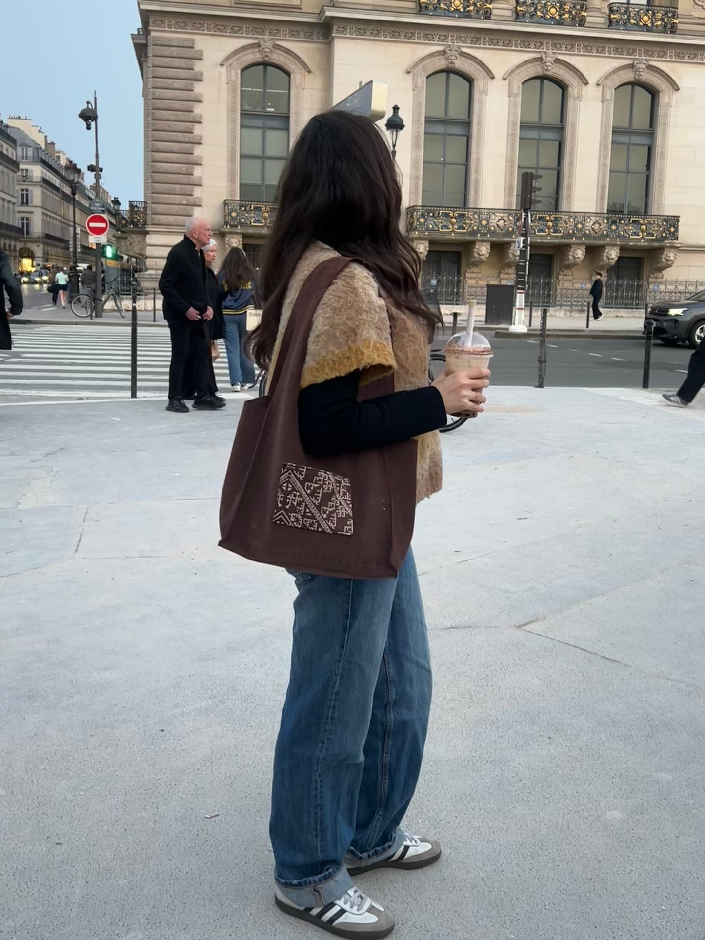 Phone pouch in embroidered effect fabric