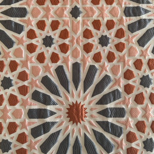 Tissu Zellij marocain gris et rose à motifs géométriques embossés pour décoration