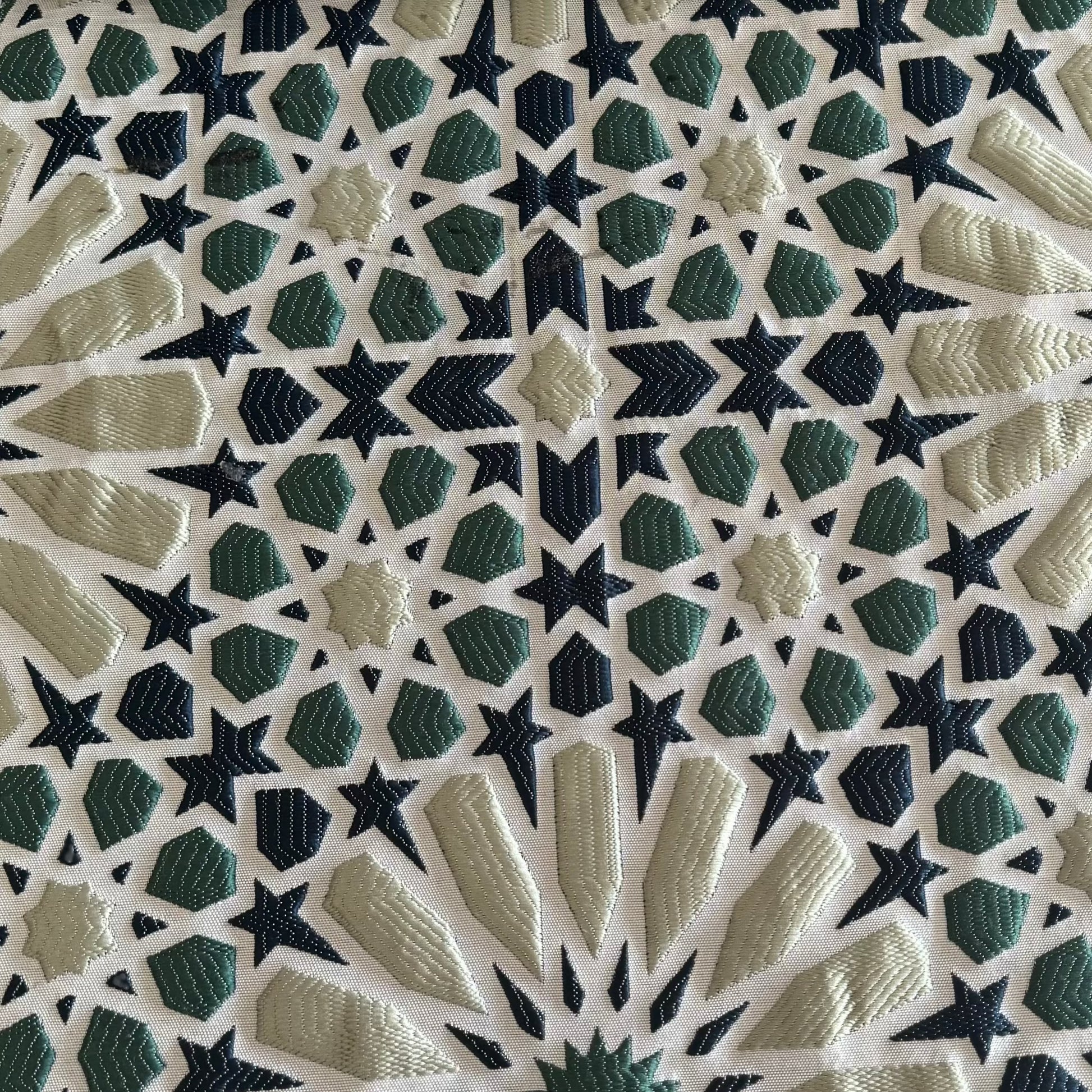 Tissu Zellij marocain bleu et vert à motifs géométriques embossés pour décoration