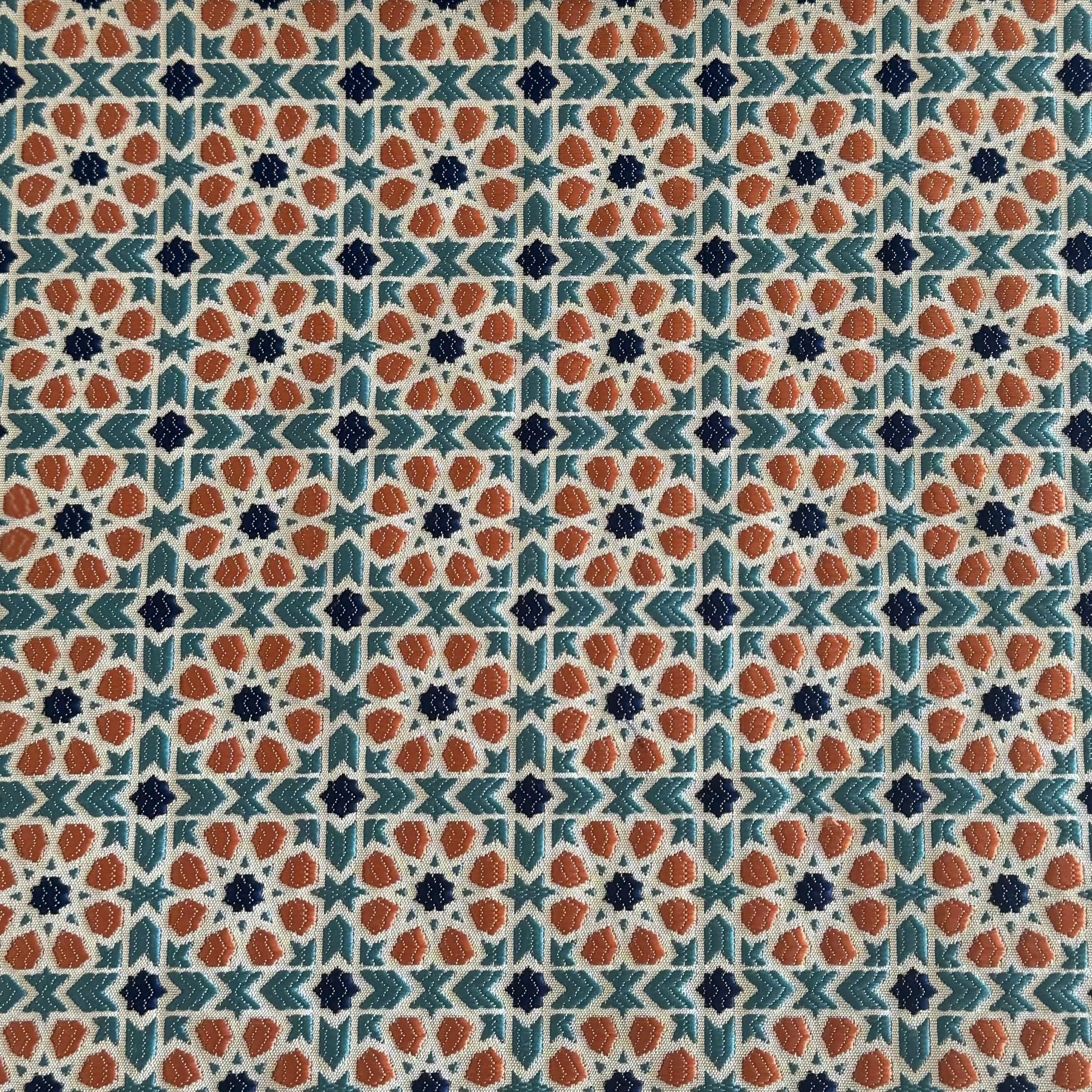 Tissu Zellij marocain bleu et ocre à motifs géométriques embossés pour décoration