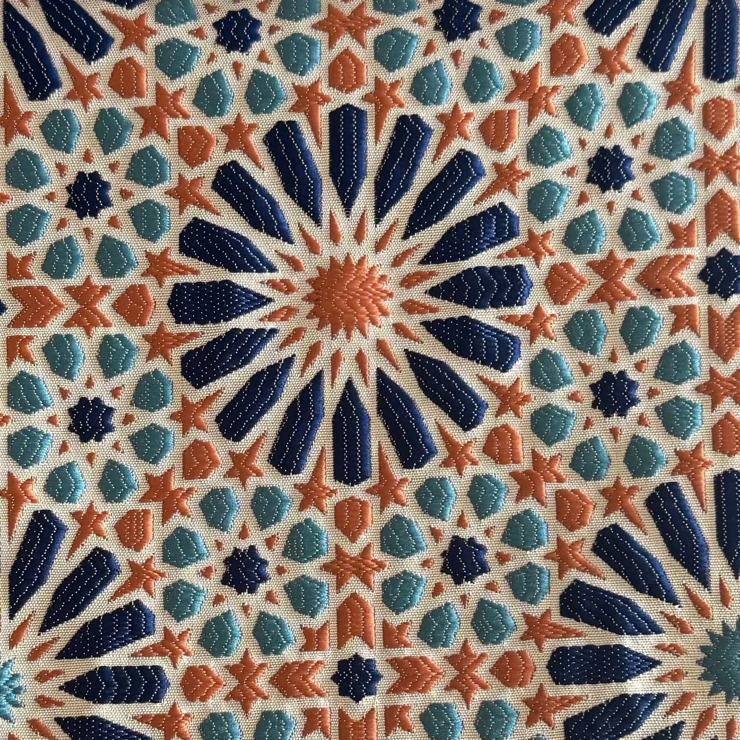 Tissu Zellij marocain bleu et ocre à motifs géométriques embossés pour décoration