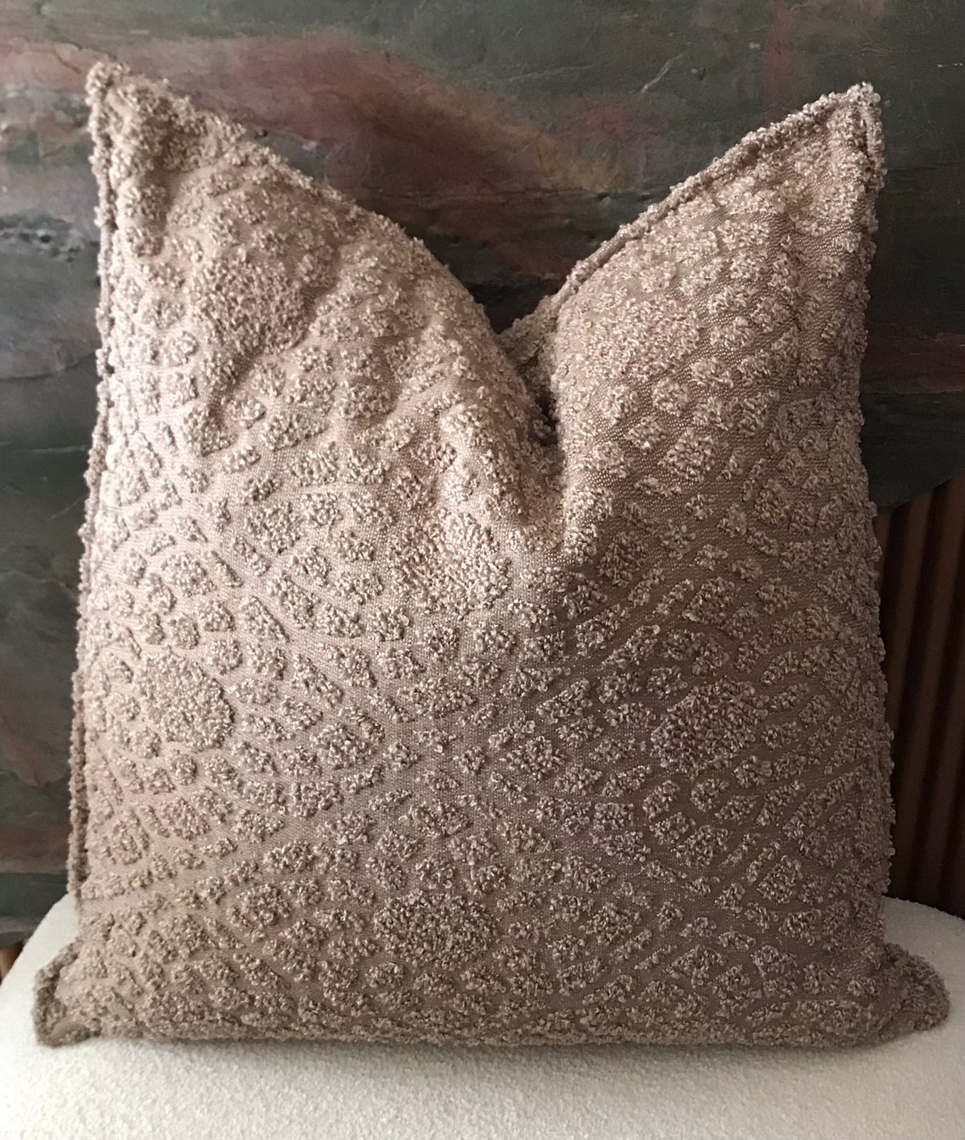 Coussin décoratif en bouclette à motif taupe 50x50cm